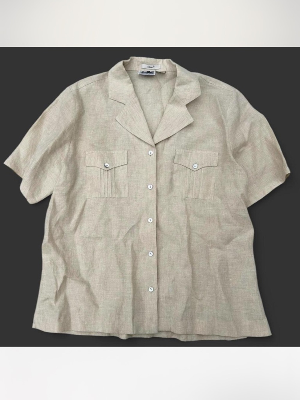 Vintage Edward Irish Linen Button Down Short Sleeve Blouse, Cottagecore Boho